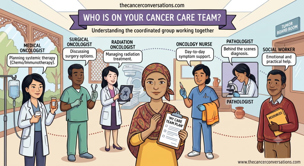 cancer care team meeting with patient